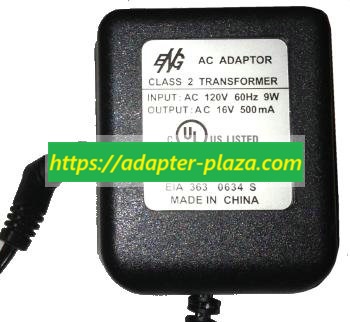 Brand New ENG 41A-16-500 AC Adapter 16V AC 500mA 9W Power Supply, 120V 60Hz, 2 x 5.5 x 11.8 mm Straight Round